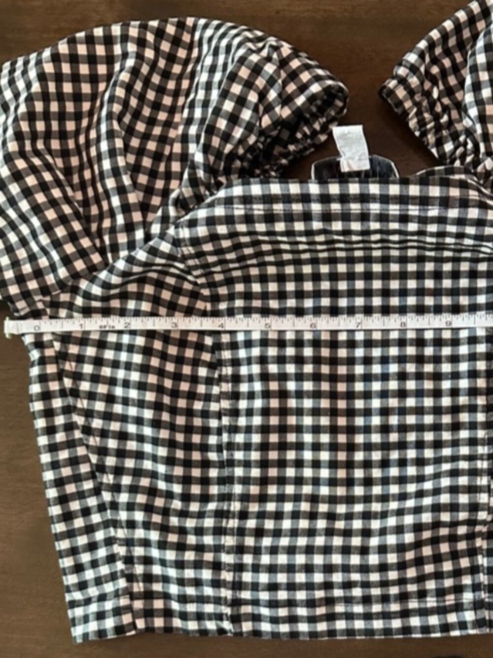 Black and White Gingham Puff-Sleeve Crop Top US 6 - Picture 3 of 4